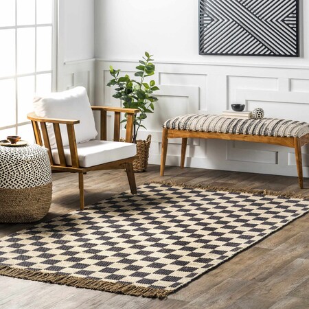 Nuloom Connie Checkered Wool/Jute Tasseled Area Rug 5ft x 8ft TASD01A-508